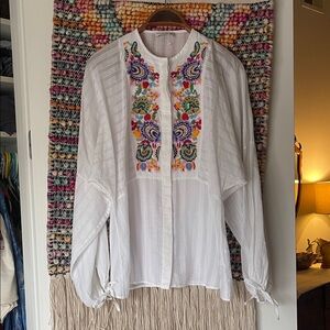 Etro White Blouse with Colorful Embroidery and beading